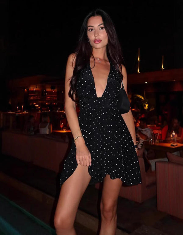 Deep V-Neck Polka Dot Dress