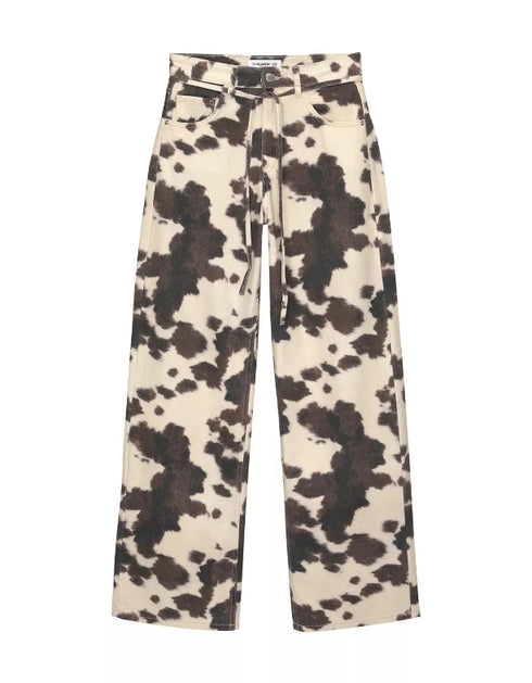Cow Print Straight Leg Jeans
