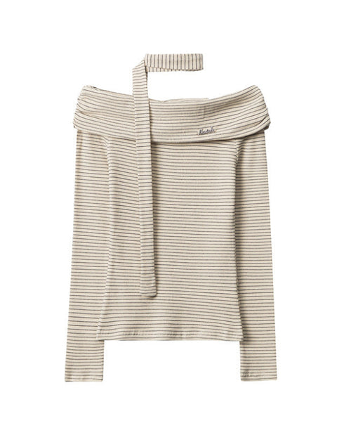 Off-Shoulder Striped Long Sleeve Top