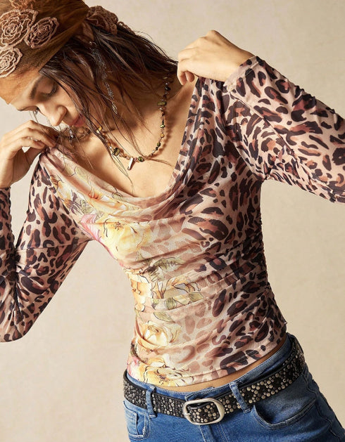 Floral Mesh Slim Fit Top