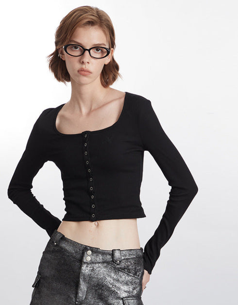 Slim Fit Button Front Crop Top