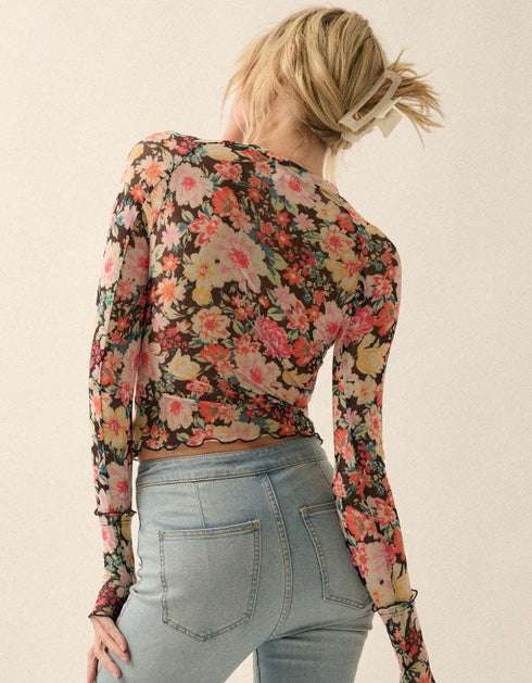 Long Sleeve Mesh Slim Top