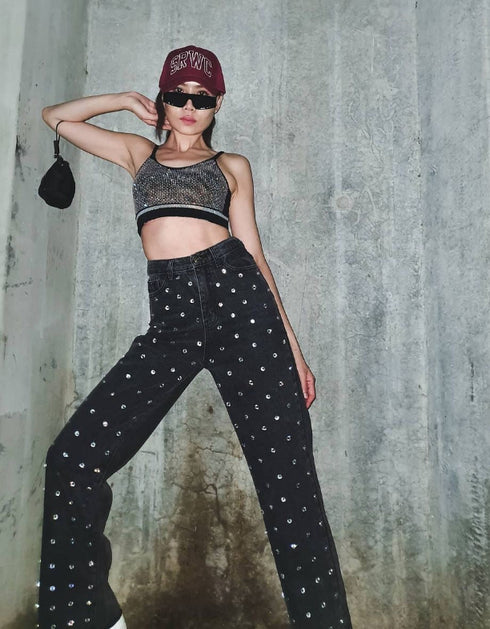Rhinestone Wide-Leg Jeans