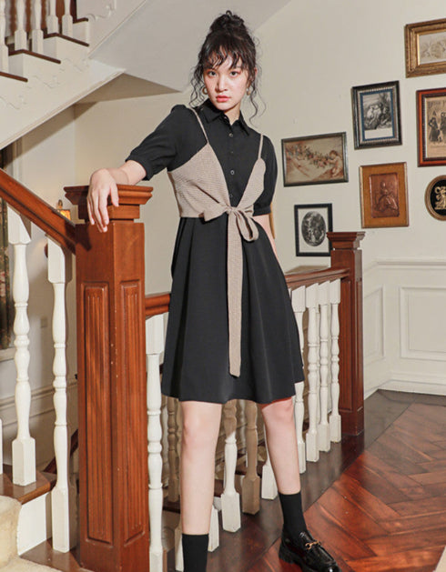 Tie-Front Contrast Dress
