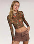 Leopard & Floral Mesh Long Sleeve Top