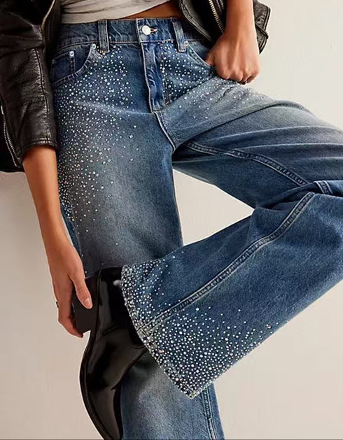 Rhinestone Straight Leg Jeans