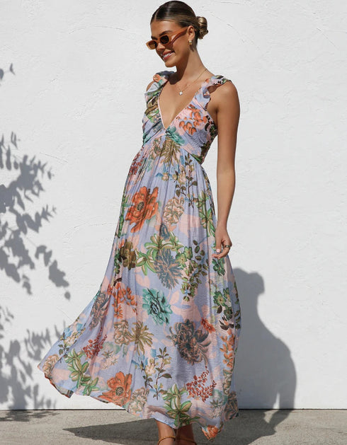 V-Neck Printed Maxi Dress