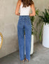 Oblique Waist Straight Leg Jeans