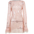 Glitter Mesh Sheer Dress with Fuzzy Trim Fashionable One Piece for Women
