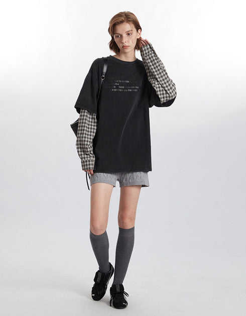 Layered Plaid Sleeve Tee