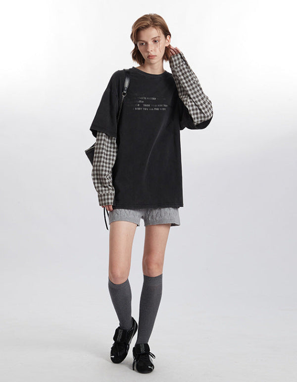 Layered Plaid Sleeve Tee