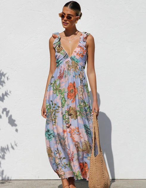 V-Neck Printed Maxi Dress