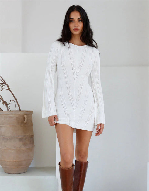 Backless Long Sleeve Mini Dress