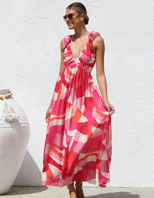 V-Neck Printed Maxi Dress