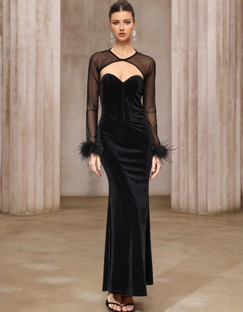 Velvet Mesh Evening Dress Set