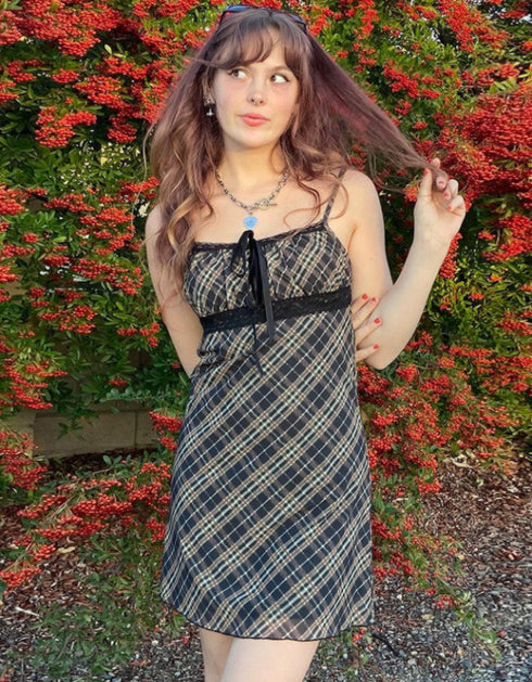 Plaid Halter Slip Mini Dress