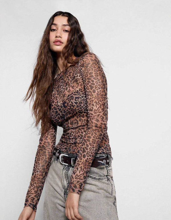 Leopard Mesh Slim-Fit Top