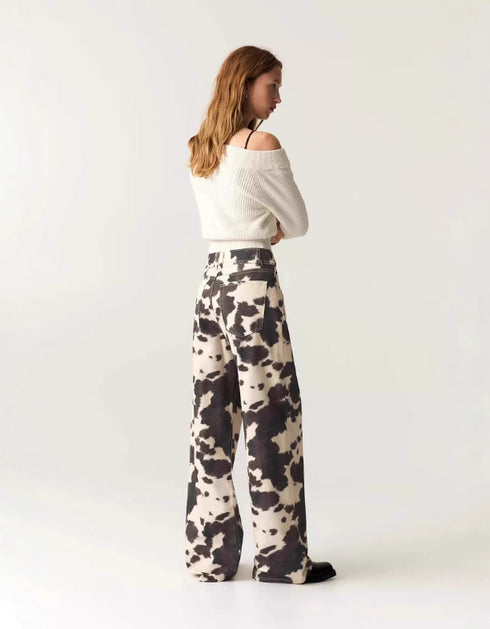 Cow Print Straight Leg Jeans