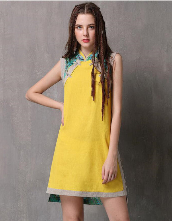 Cheongsam-Inspired Printed Mini Dress