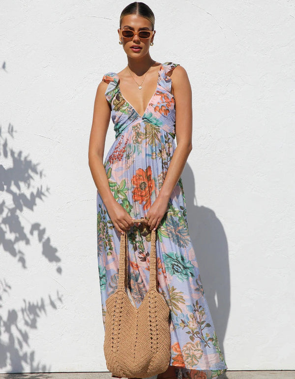 V-Neck Printed Maxi Dress