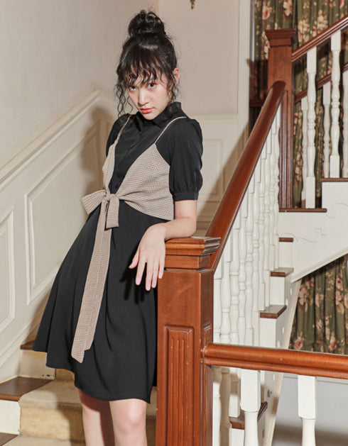 Tie-Front Contrast Dress