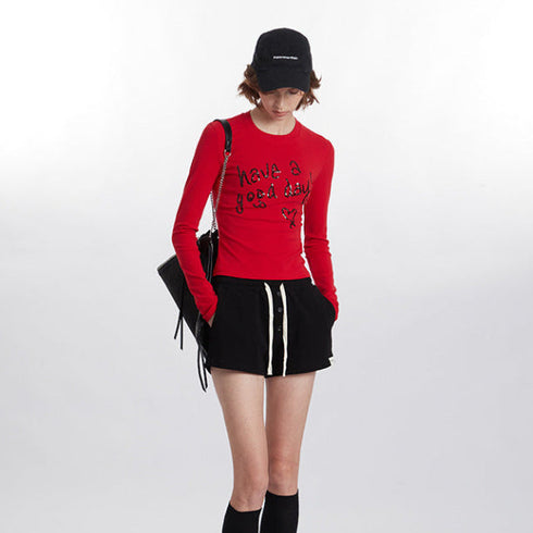 Letter Embroidered Slim Fit Top