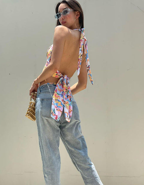 Printed Halter Crop Top