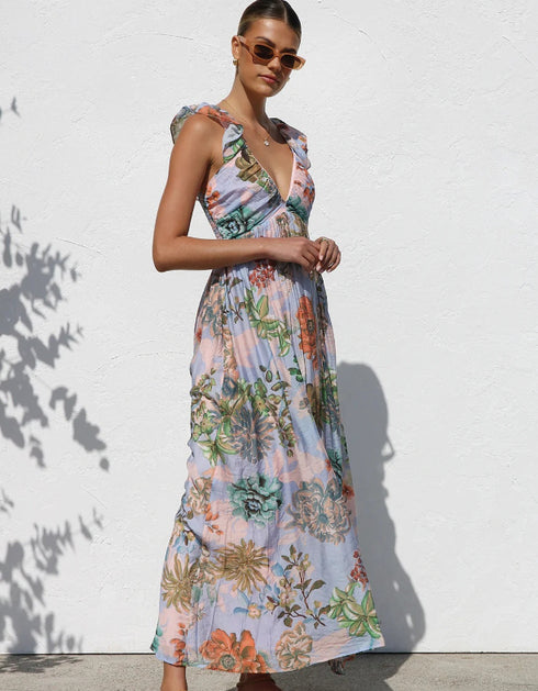 V-Neck Printed Maxi Dress