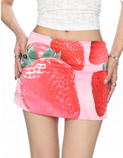 Strawberry Print Mini Skirt