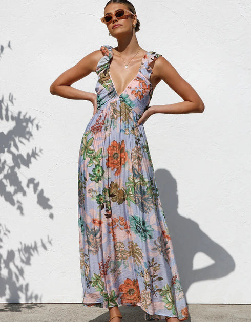 V-Neck Printed Maxi Dress