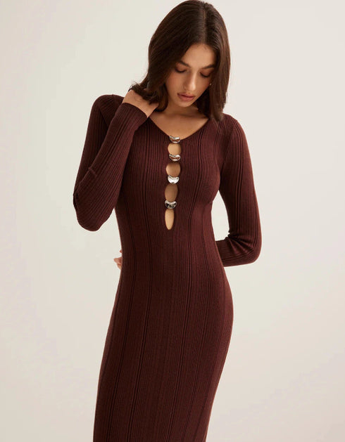 Retro Slim Fit Long Knit Dress