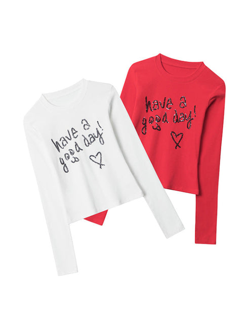 Letter Embroidered Slim Fit Top