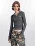 Slim Fit Button Hooded Long Sleeve Top