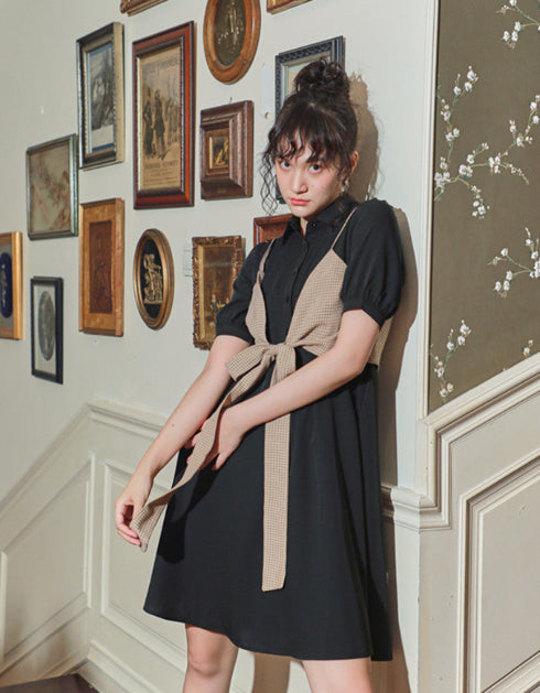 Tie-Front Contrast Dress