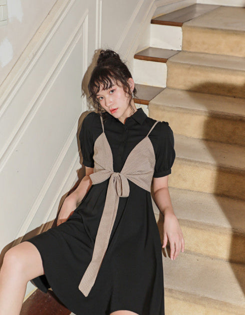 Tie-Front Contrast Dress