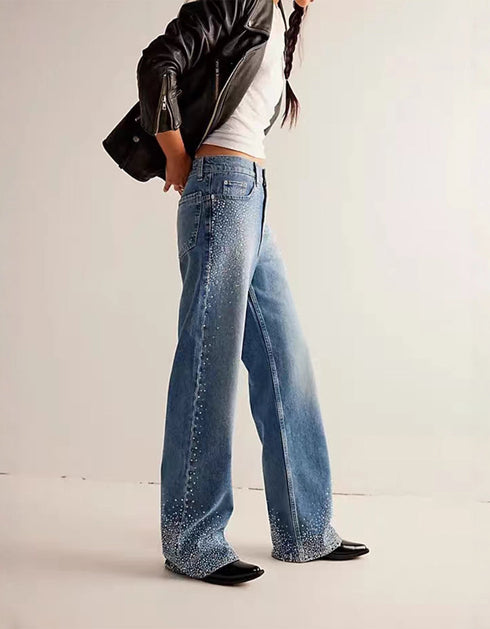 Rhinestone Straight Leg Jeans