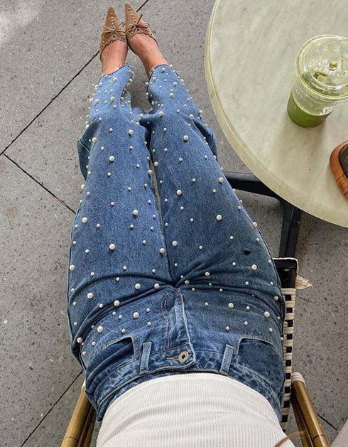 Oblique Waist Straight Leg Jeans