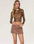 Leopard & Floral Mesh Long Sleeve Top