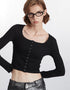 Slim Fit Button Front Crop Top