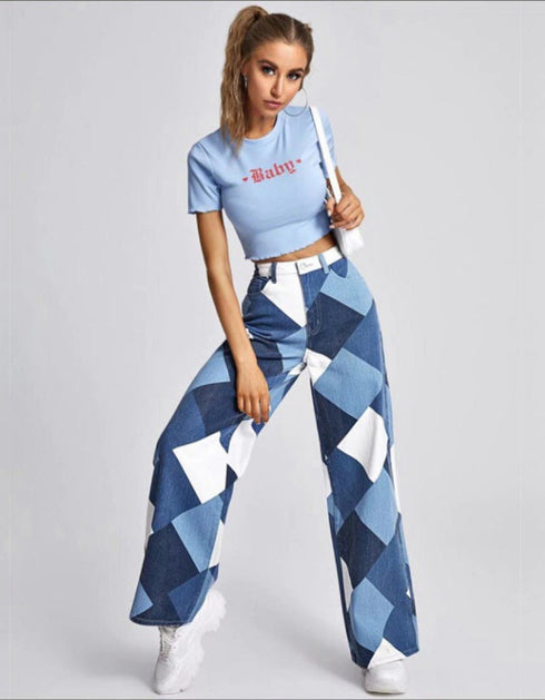 High-Waist Denim Trousers