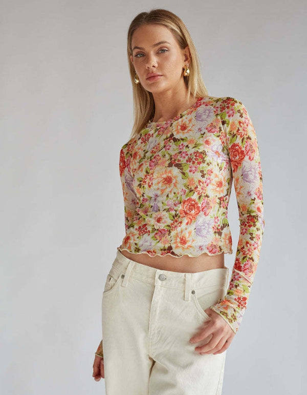 Long Sleeve Mesh Slim Top