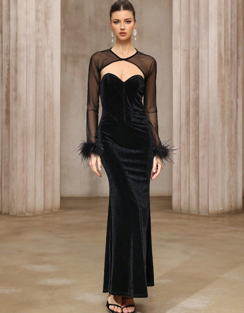 Velvet Mesh Evening Dress Set