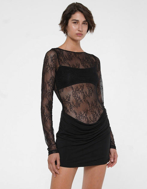 Sheer Lace Mini Dress