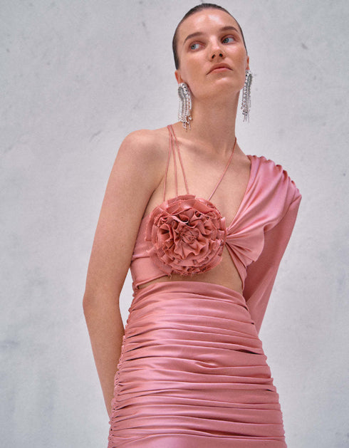 One-Shoulder Flower Detail Dress