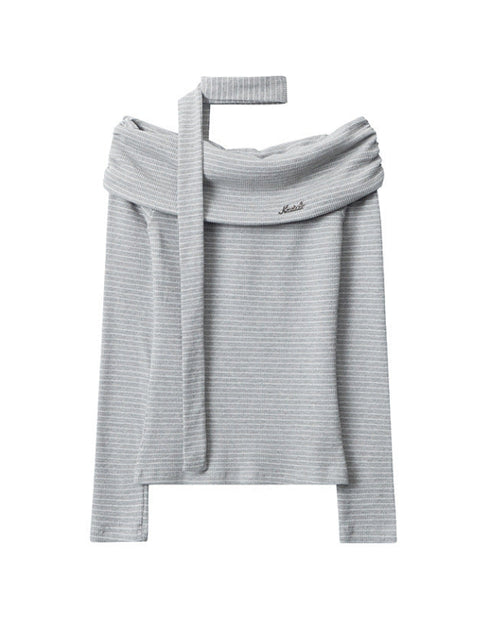 Off-Shoulder Striped Long Sleeve Top