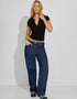 Slim-Fit Deep V Button Top