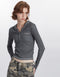 Slim Fit Button Hooded Long Sleeve Top