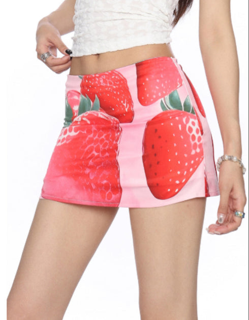 Strawberry Print Mini Skirt