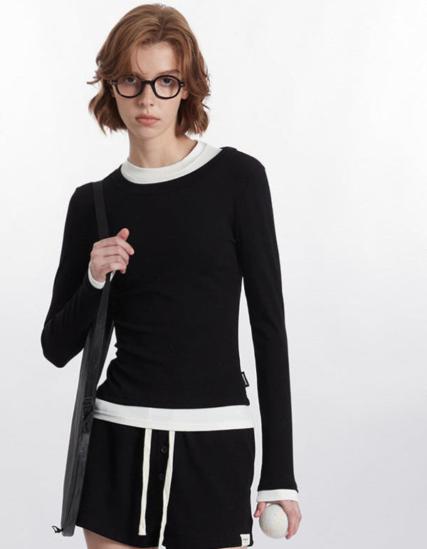 Contrast Trim Slim Fit Long Sleeve Top