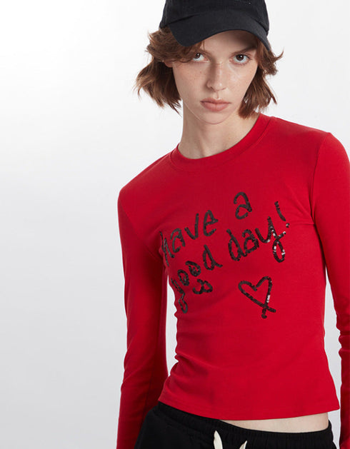 Letter Embroidered Slim Fit Top